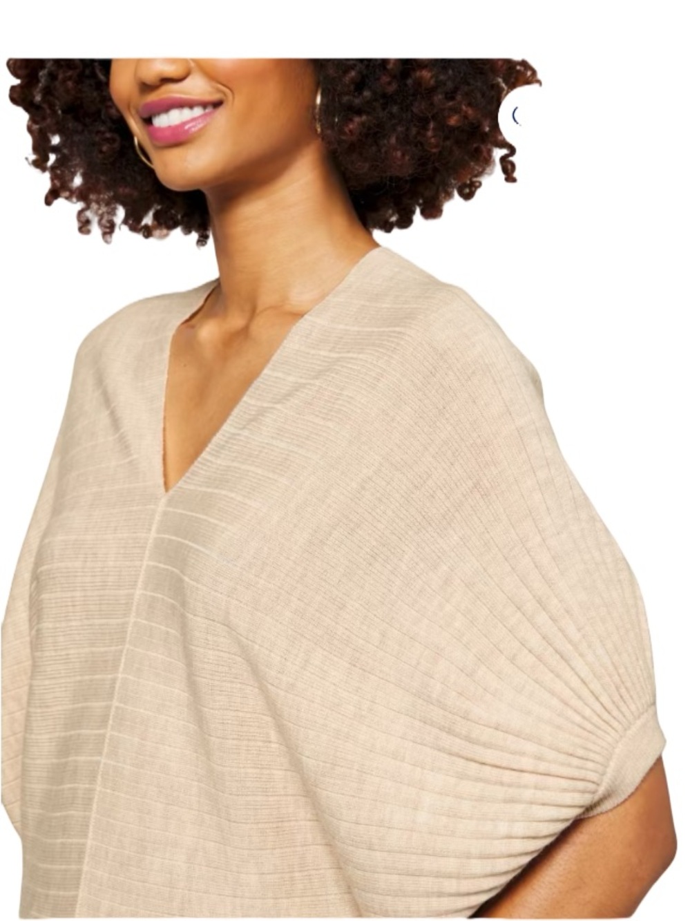 Club Monaco Beige Batwing V-Neck Sweater - Picture 5 of 9